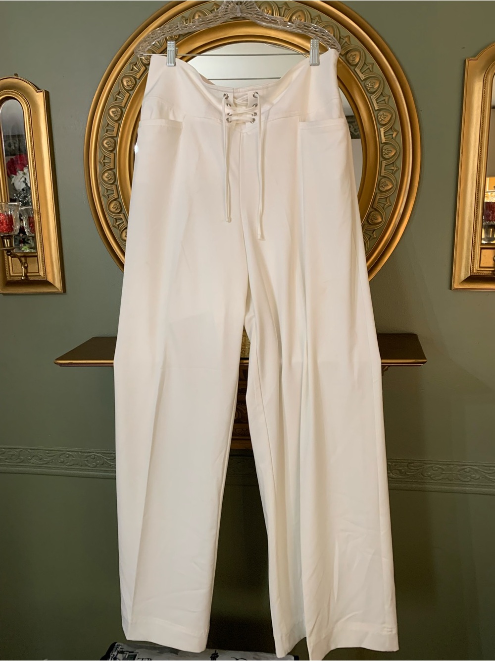 New York & Company White  Wide-Leg Lace-Up Front Pants